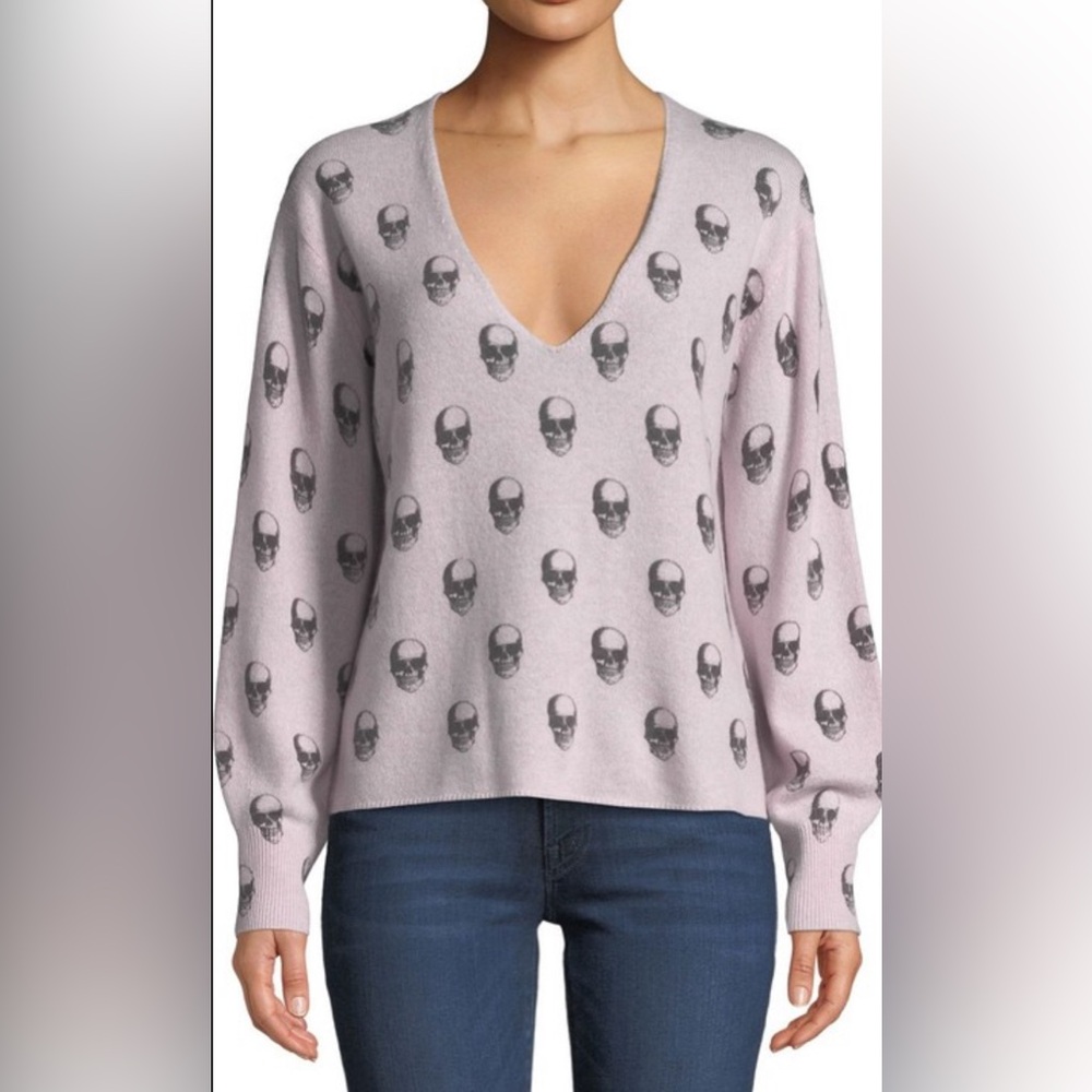 Skull Cashmere Authentic Light Pink V Neck Sweater